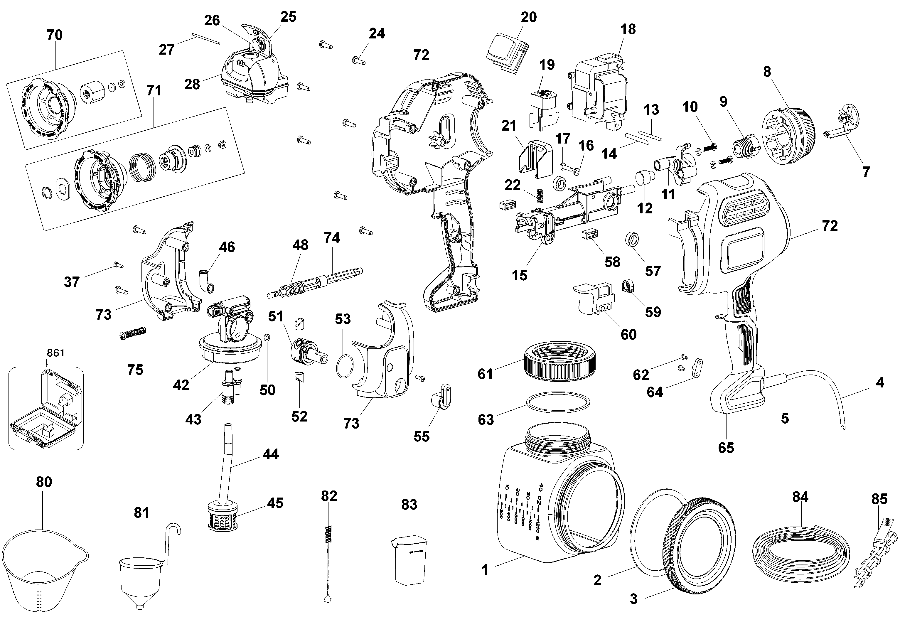 Default Diagram and Parts List for BDPS600K Type 1 Black and Decker Sprayer